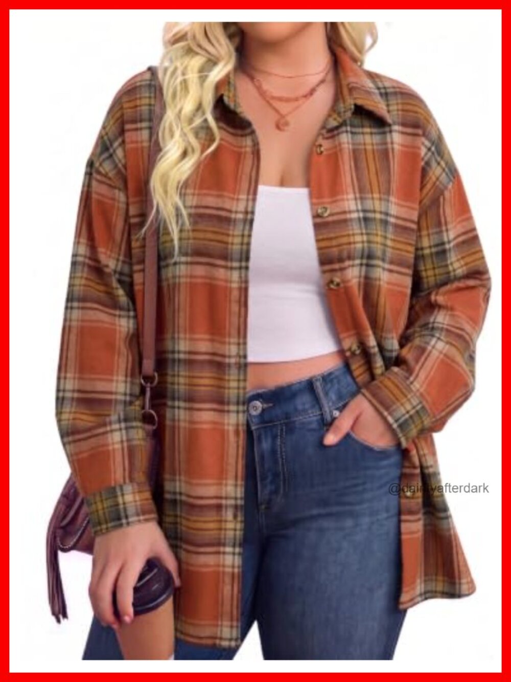 Plus Size Buffalo Plaid Flannel Shirt Long Sleeve Button Down Oversized Top